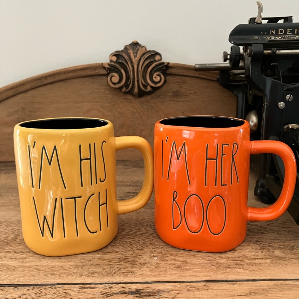 Rae Dunn Halloween Mug Set - Yellow and Orange His Witch Her Boo